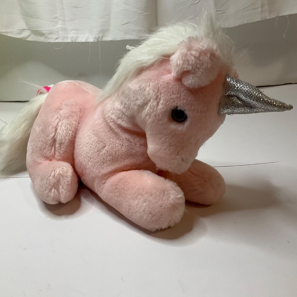 Dakin Unicorn Plush Pastel Pink VTG 1987 Stuffed Animal Ribbon Tail 10" KOREA
